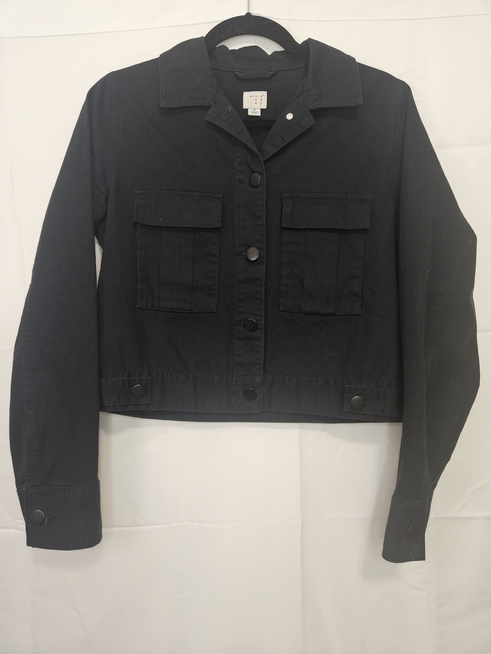 a new day Black Cropped Jean Jacket with Front Flap Pockets